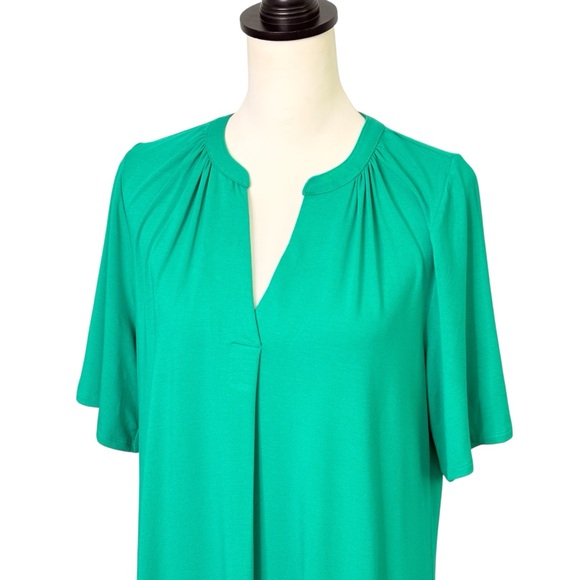 NWT J Jill Wearever Collection Shirred Dress Size L Relaxed A-Line Green Travel - Picture 4 of 13